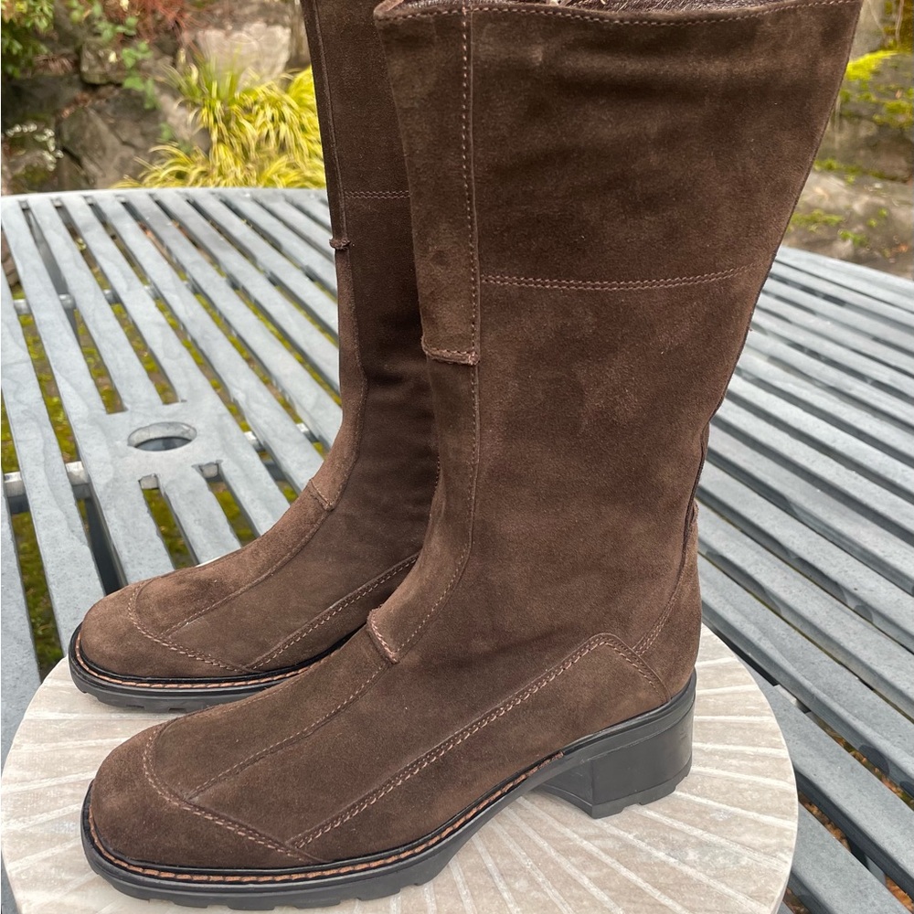 Aquatalia by Marvin K Women’s Brown Suede Boots Lace Up Mid Calf US Size 7